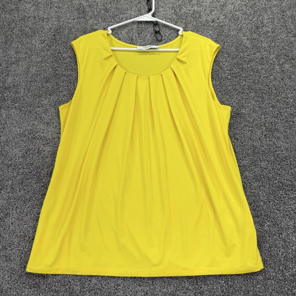 Jones Studio Blouse Womens XL Yellow Sleeveless Scoop Neck Pleated Stretch Tunic
